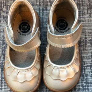 Champagne shimmer ruche Livie and Luca leather Mary jane shoe.